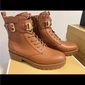 Michael Kors Brown Leather Ankle Boots with Gold Accents